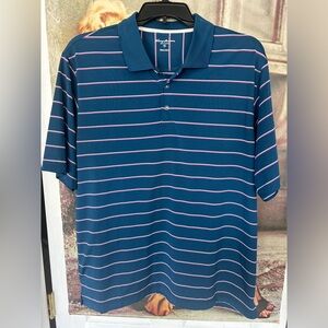 Men’s Tommy Armour Dri-Logic golf shirt. Blue w/ pink stripes. Size XL.
